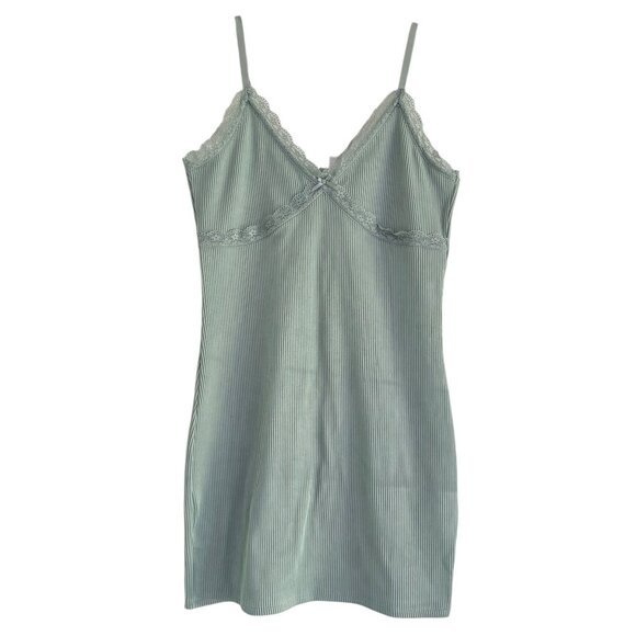 H&M DIVIDED Women's Sleeveless V-Neck Ribbed Knit Green Mini Dress Size M - Picture 1 of 9